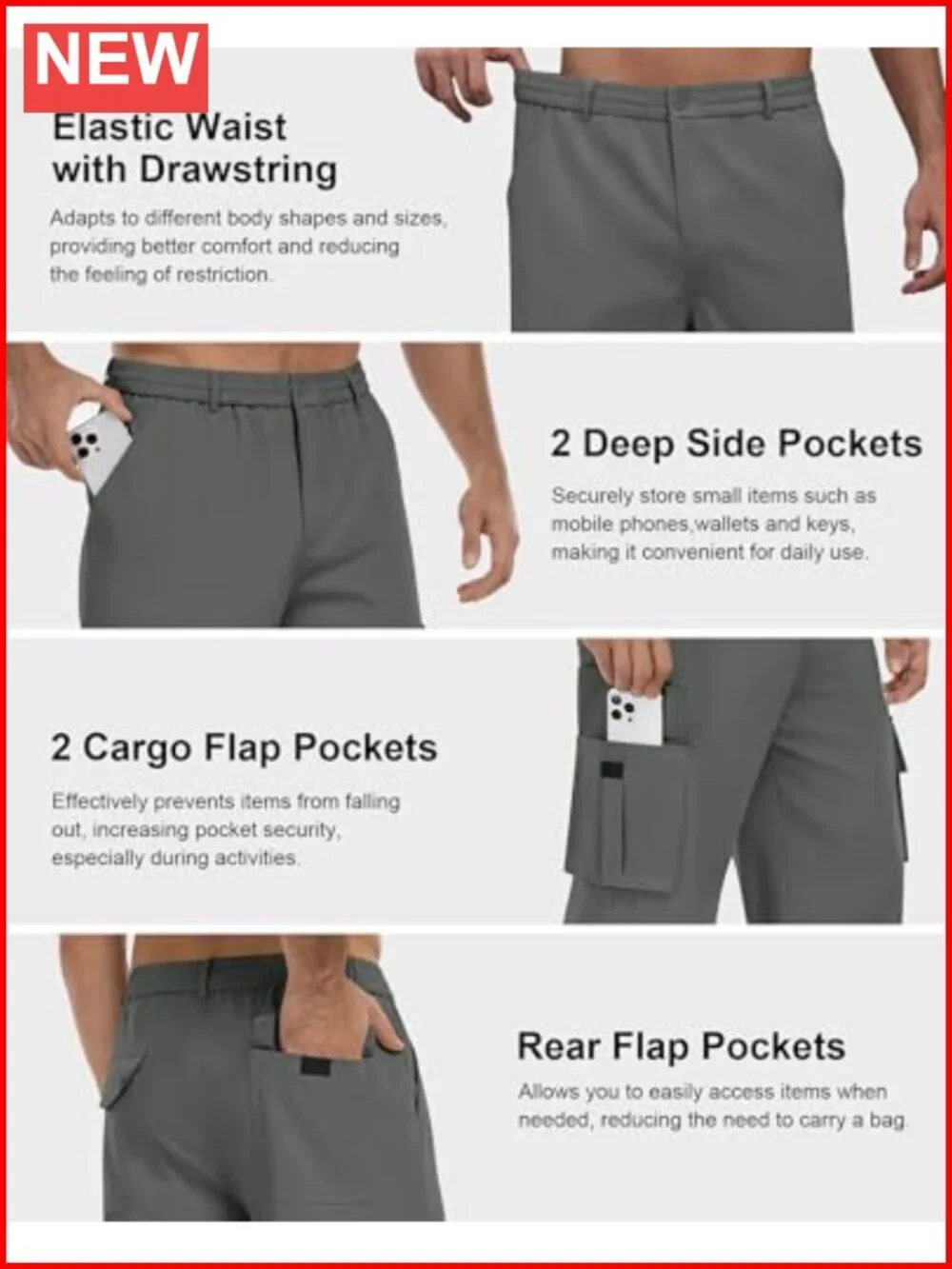 Men's Cargo Stretch Sweatpants Joggers with 6 Pockets Drawstring Waist